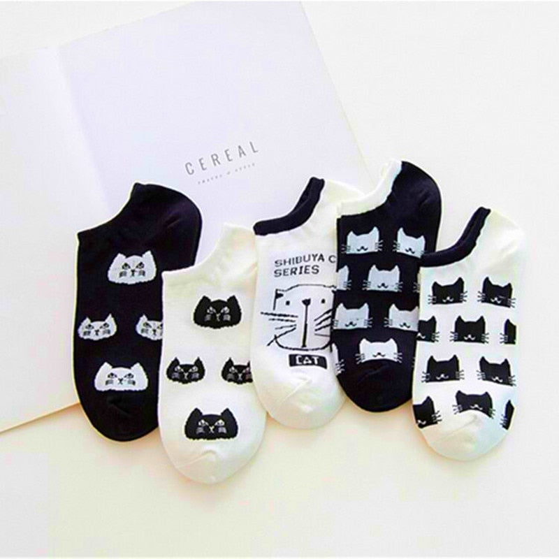 5 Pairs Women Socks Print Cartoon Bird Giraffe Harajuku Street Style Cotton Short Socks Female Casual Funny Ankle Socks Sox