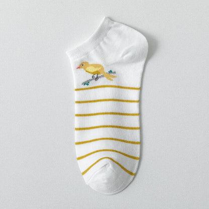 5 Pairs Women Socks Print Cartoon Bird Giraffe Harajuku Street Style Cotton Short Socks Female Casual Funny Ankle Socks Sox