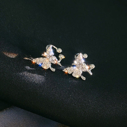 Silver Plated Metal Leaf Butterfly Clip Earrings for Women Ear Clips Without Piercing Sparkling Zircon Ear Cuff Fashion Jewelry