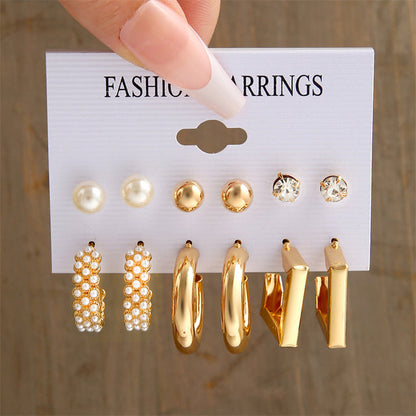 Vintage Gold Color Earrings Set Geometry Pearl Earrings For Women Simple Square Round Fashion Party Jewelry 2022 New