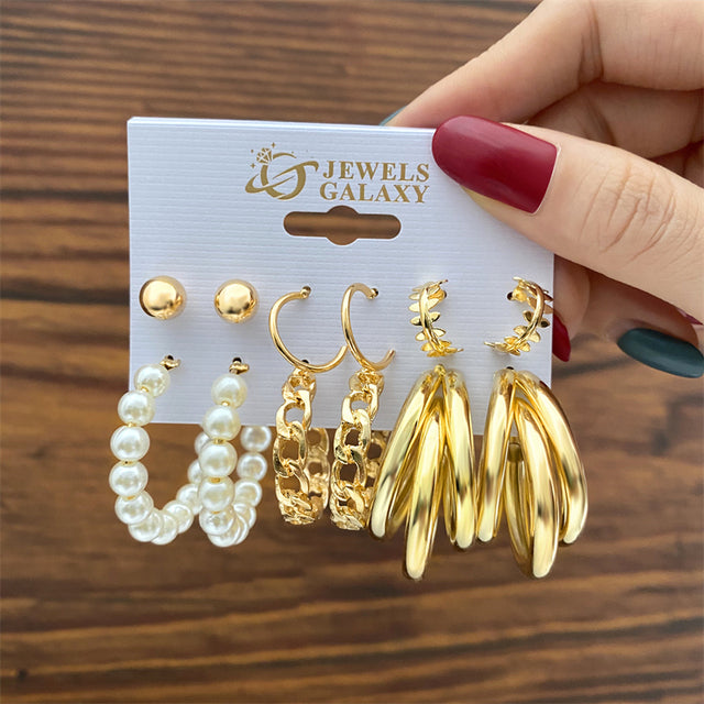 Vintage Gold Color Earrings Set Geometry Pearl Earrings For Women Simple Square Round Fashion Party Jewelry 2022 New